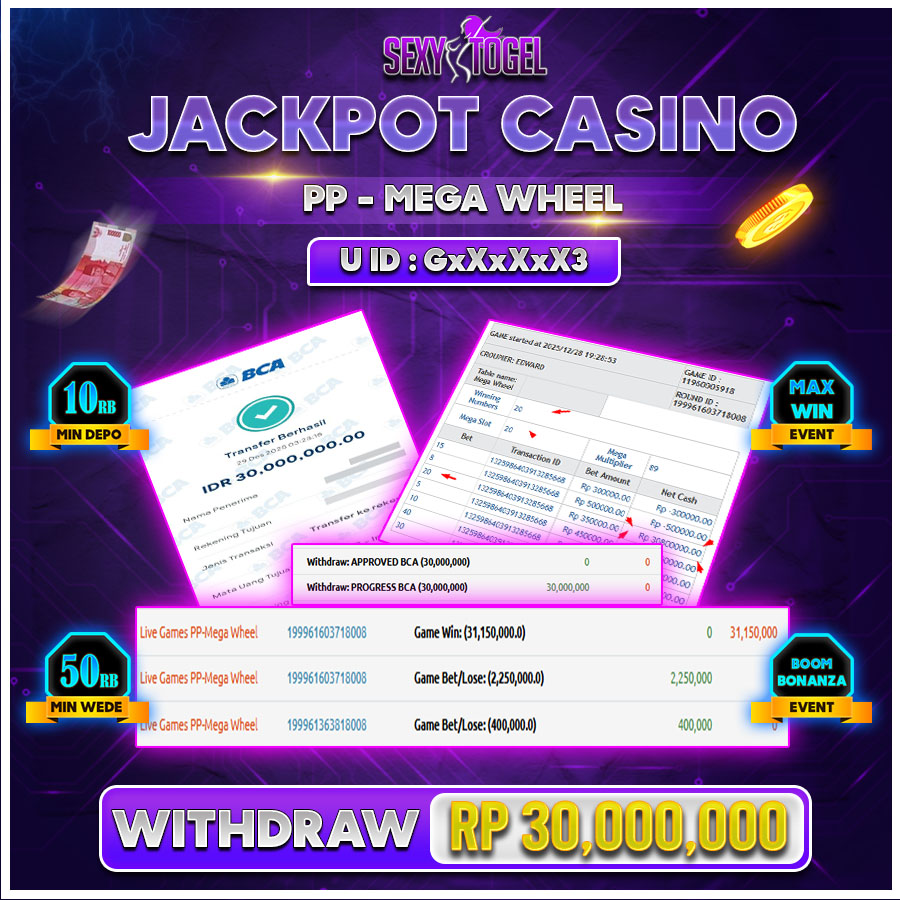 SEXYTOGEL JACKPOT CASINO PP - MEGA WHEEL Rp.30.000.000.,-LUNAS